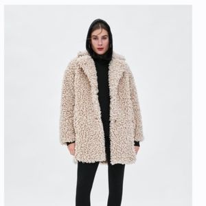 ZARA Beige/ camel teddy faux fur coat